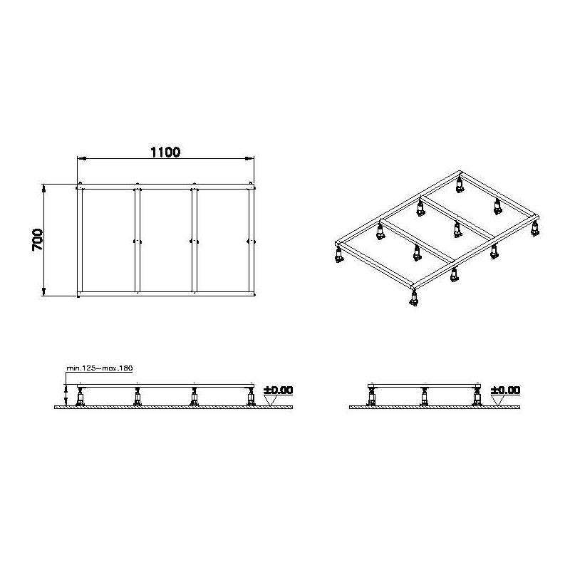 Receveur de douche Grohe, cadre de support métal gris, dimensions 1100x700 mm