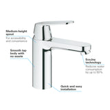Mitigeur de lavabo Grohe chromé, robinet sanitaire design avec technologie EcoJoy.