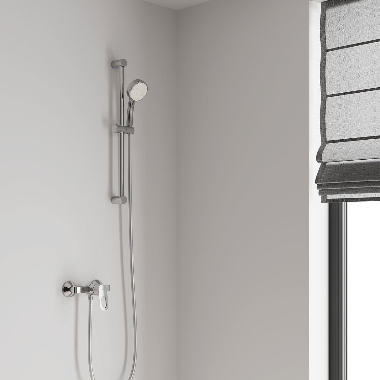 Douchette Grohe, kit de douche mural, finition chromée argentée, design moderne
