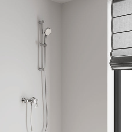 Douchette Grohe, kit de douche mural, finition chromée argentée, design moderne
