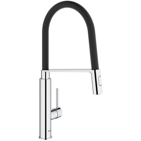 Mitigeur de cuisine Grohe, robinet chrome et noir, flexible moderne