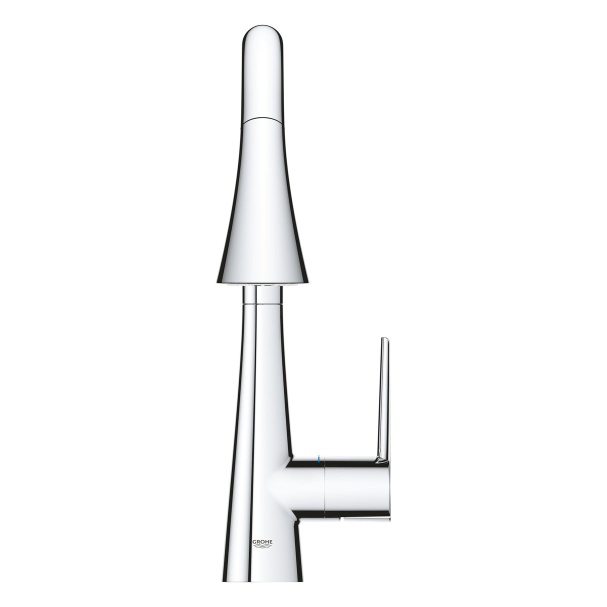 Mitigeur de lavabo Grohe chromé, robinet de salle de bain couleur argenté.