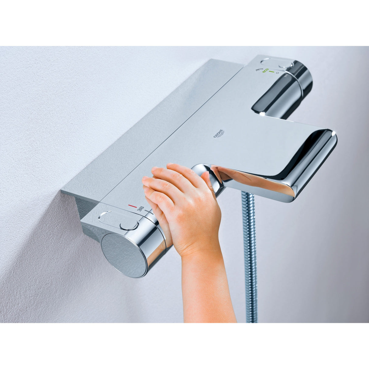 Mitigeur thermostatique Grohe argent, robinet de douche mural chromé avec poignée enfant
