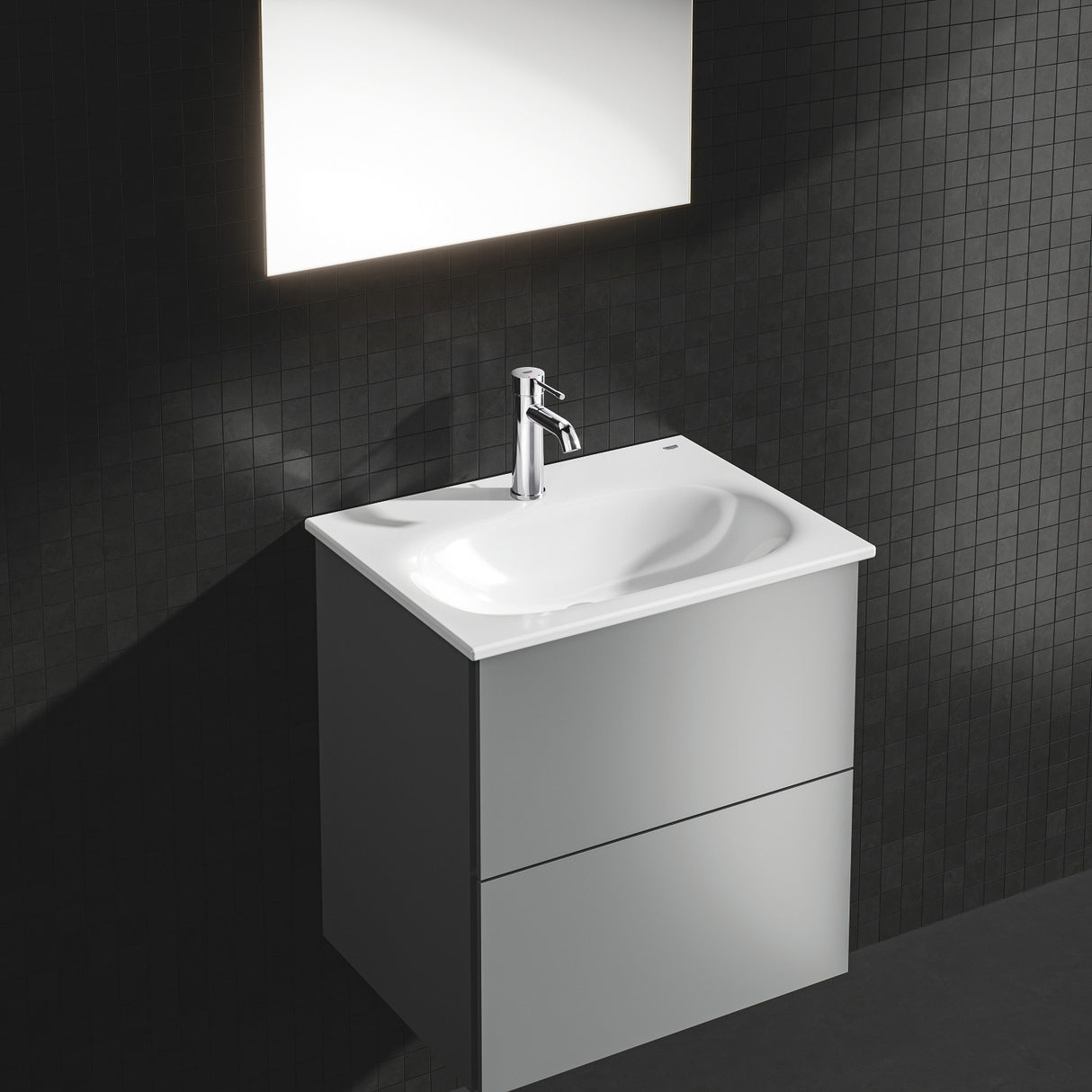 Meuble vasque blanc Roca avec miroir, meuble de salle de bain minimaliste, couleur blanche.