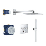 Kit de douche Grohe, ensemble mitigeur thermostatique, chromé, design moderne.