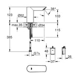 Mitigeur Grohe, robinet lavabo chromé, schéma technique avec dimensions détaillées