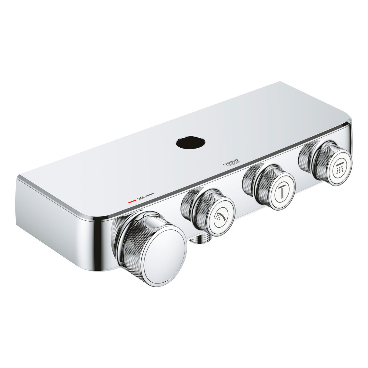 Mitigeur thermostatique Grohe, robinet de douche, couleur chrome, design moderne.