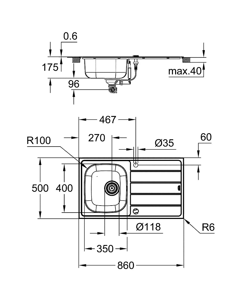 GROHE Bau Pack évier inox 1 bac + mitigeur cuisine