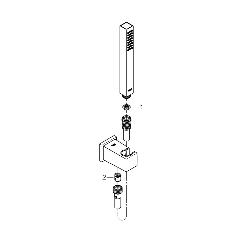 Schéma Grohe douchette main carrée, support mural, couleur chrome, accessoires sanitaires.