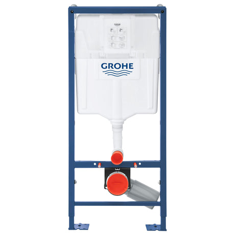 Bâti-support WC Grohe, blanc et bleu, pour installation sanitaire.