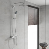 Colonne de douche Grohe en inox chromé, moderne, avec pommeau et douchette, couleur argentée