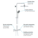 Colonne de douche Grohe, chrome, système de douche thermostatique moderne avec douchette et pommeau rond.