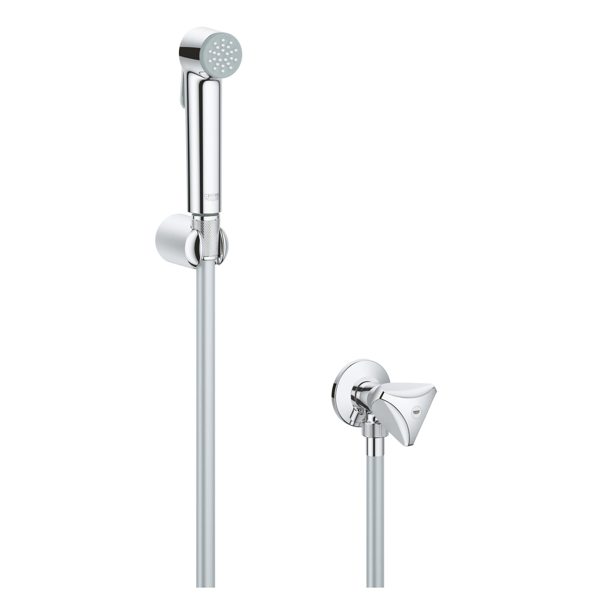Douchette Grohe, kit de douche WC, couleur chromée, design moderne, fixation murale.