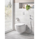 WC suspendu blanc Grohe, toilettes murales modernes couleur blanche.