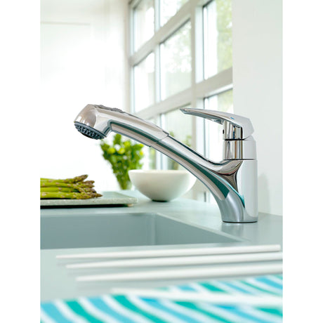Mitigeur chrome Grohe pour évier de cuisine, robinet design moderne, couleur argentée