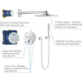 Colonne de douche Grohe, chrome, système thermostatique moderne avec douchette et pommeau rond.