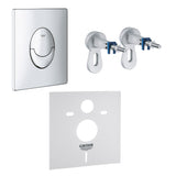Plaque de commande Grohe chrome pour WC, kit fixation, couleur argentée.