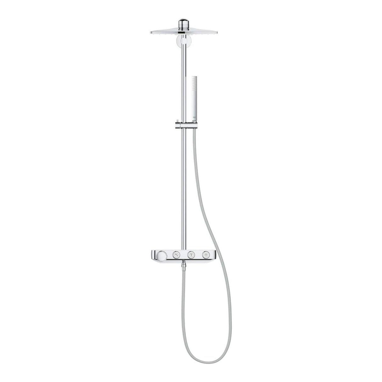 Colonne de douche Grohe, type thermostatique, couleur chromé, design moderne.