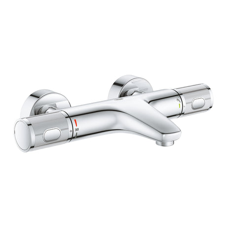 Mitigeur thermostatique de bain Grohe, chromé, design moderne mural, deux poignées