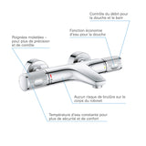 Mitigeur thermostatique Grohe, robinet de bain-douche, couleur chrome argenté.