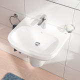 Lavabo blanc Duravit, vasque murale salle de bain, robinet chromé, produit sanitaire