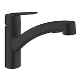 Mitigeur cuisine Grohe noir mat, robinet moderne avec bec orientable
