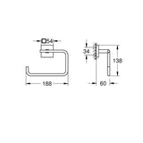 Porte-rouleau WC Grohe, couleur chromé, support mural avec dimensions détaillées.