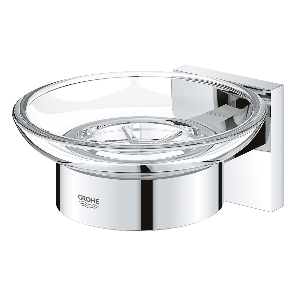 porte-savon mural Grohe, accessoire salle de bain, couleur chrome et verre transparent