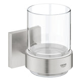 Verre porte-gobelet mural Grohe en acier brossé couleur argent pour salle de bain
