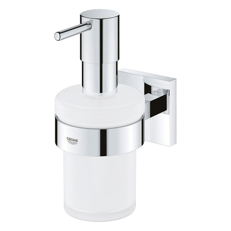 Distributeur de savon mural Grohe, couleur chrome et blanc, accessoire salle de bain