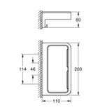 Plan technique porte-savon encastré Grohe, porte-savon mural rectangulaire chromé.