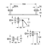 Plan technique barre d'appui Grohe, accessoire sanitaire, couleur chromée, dimensions détaillées