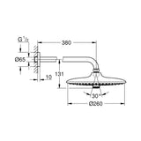 Pommeau de douche Grohe rond chromé, schéma technique détaillé avec dimensions.
