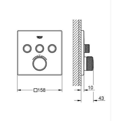 GROHE Façade de mitigeur thermostatique encastré Grohtherm SmartControl 3 sorties - Mister PRO