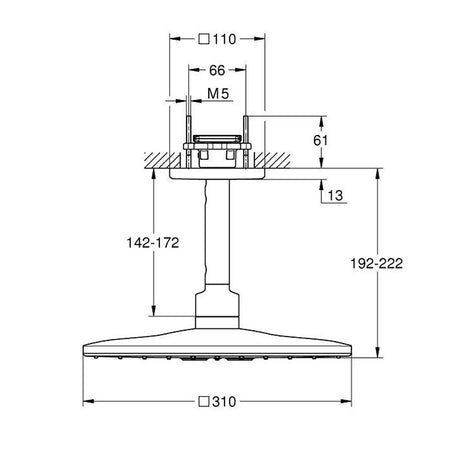 GROHE Douche de tête 2 jets et bras 142mm Rainshower SmartActive 310 Cube - Mister PRO