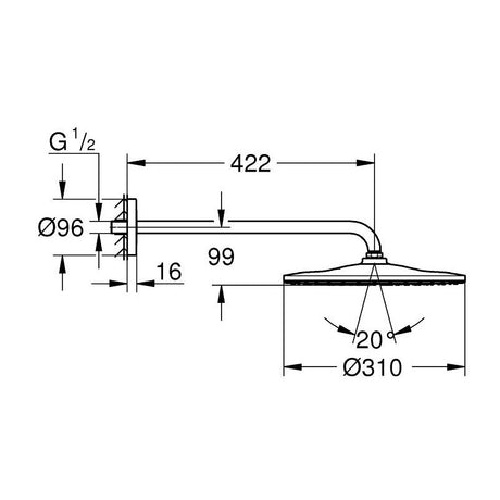GROHE Douche de tête 1 jet et bras 422mm Rainshower Mono 310 - Mister PRO
