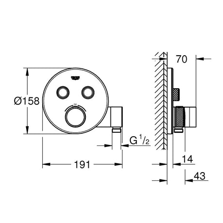 GROHE Façade de mitigeur thermostatique encastré Grohtherm SmartControl 2 sorties - Mister PRO
