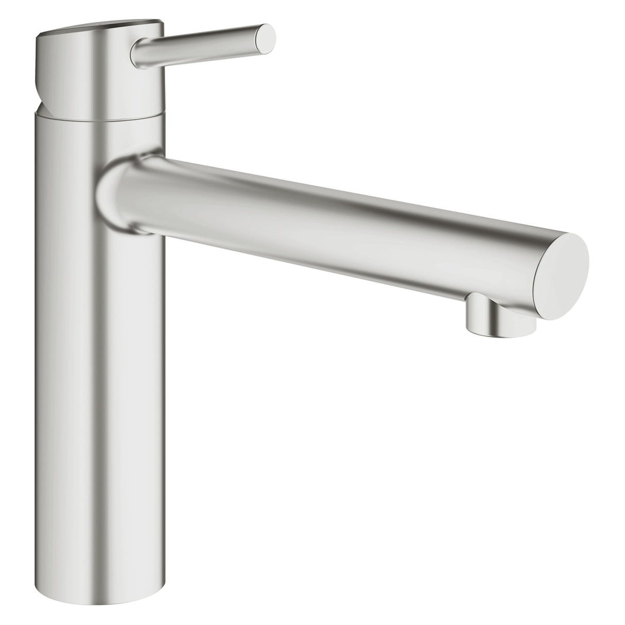 Mitigeur Grohe, robinet de cuisine inox brossé, design moderne.