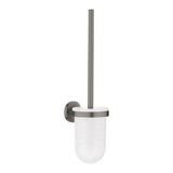 Brosse WC murale Grohe, accessoire sanitaire gris et blanc en métal et verre dépoli.