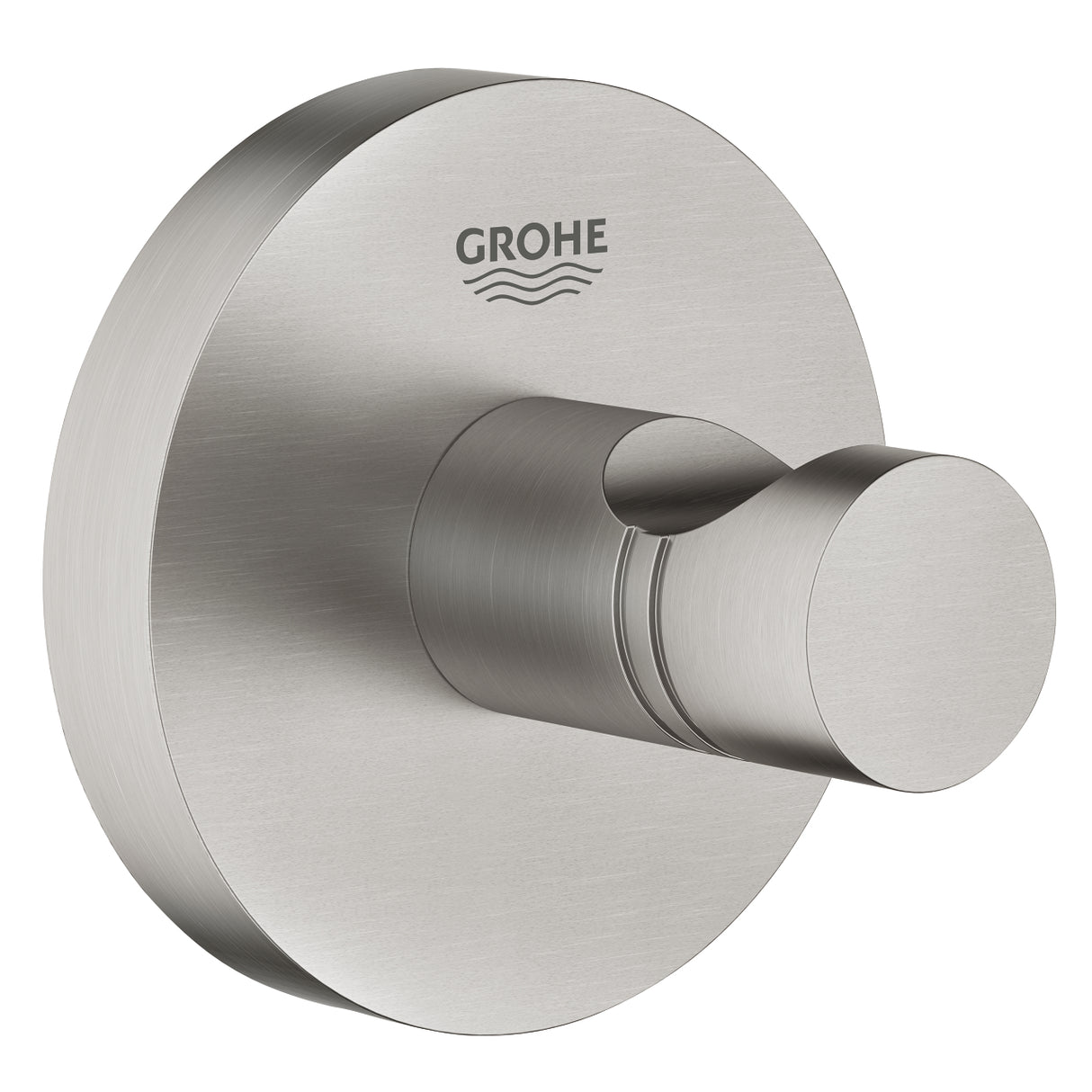 Patère murale Grohe, accessoire salle de bain, inox brossé, couleur argentée.