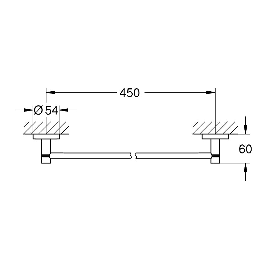 Plan technique porte-serviettes Grohe, accessoire salle de bain, couleur chrome.