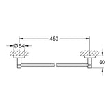 Plan technique porte-serviettes Grohe, accessoire salle de bain, couleur chrome.