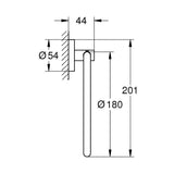 Schéma technique Grohe, barre d'appui murale, inox, dimensions 201x180 mm indiquées.