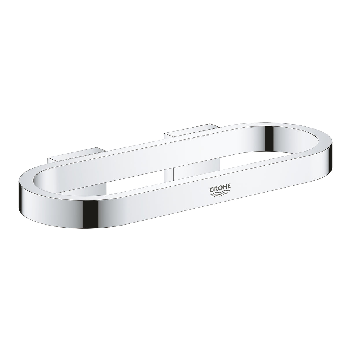 Porte-savon mural Grohe, accessoire salle de bain, chromé, forme ovale moderne.