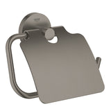Porte-papier toilette Grohe en acier inoxydable gris brossé, accessoire mural moderne.