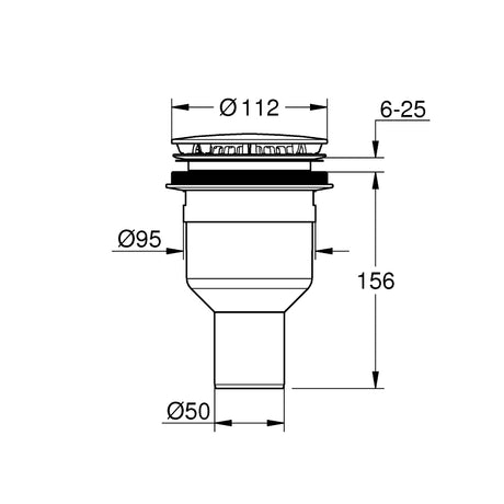Bonde de douche Grohe, siphon en acier inoxydable, couleur argent, schéma technique.