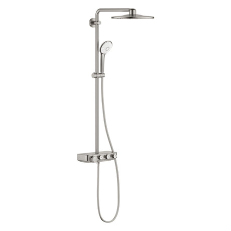 Colonne de douche Grohe, mitigeur thermostatique, couleur acier brossé.