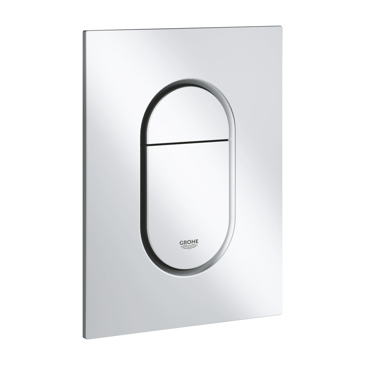 Plaque de commande Grohe, type WC, couleur chromée.