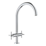Mitigeur Grohe, robinet de cuisine chromé, design moderne, couleur argentée.