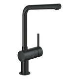 Mitigeur de cuisine Grohe noir mat, robinet moderne à bec haut.